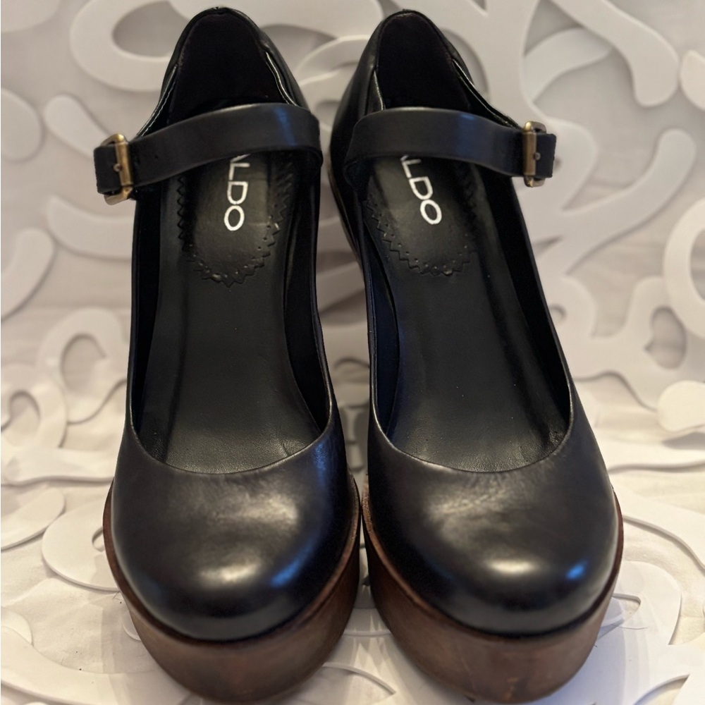 Aldo Black Chunky Heeled Mary Janes